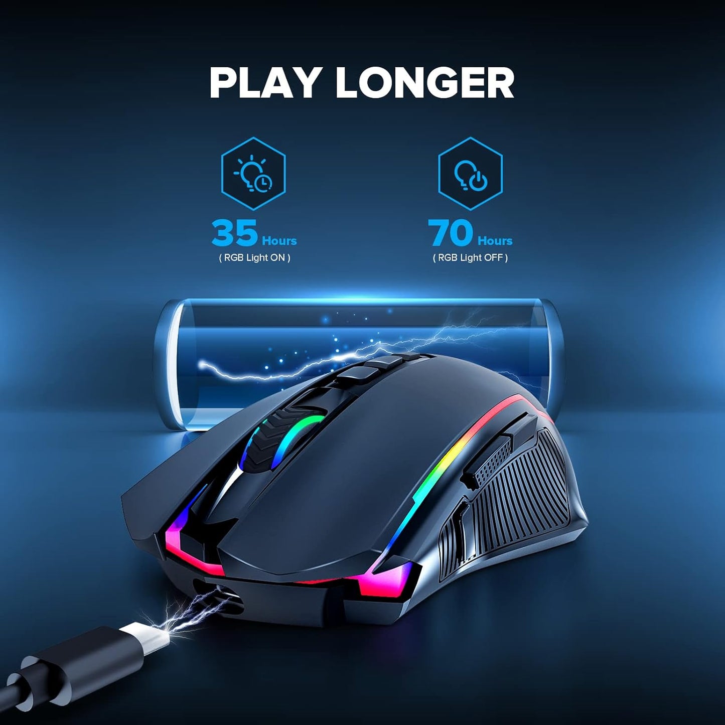 Redragon Gaming Mouse, Wireless Mouse Gaming with 8000 DPI, PC Gaming Mice with Fire Button, RGB Backlit Programmable Ergonomic Mouse Gamer, Rechargeable, 70Hrs for Windows, Mac Gamer, Black