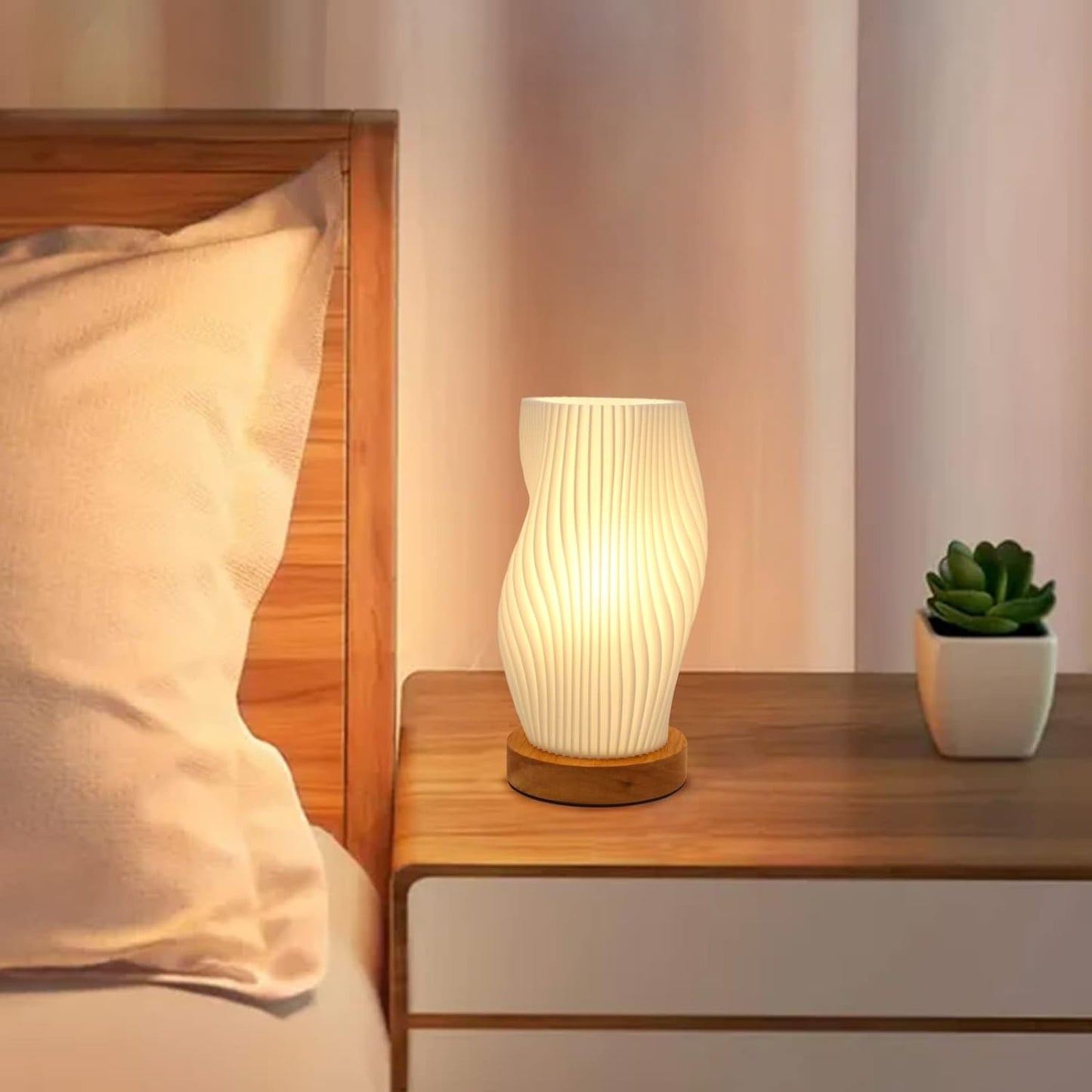 Zenply Novelty Small Table Lamp for Bedroom,Vintage Style Striped Small Night Light Lamp, Mini Bedside Lamp for Living Room Nightstand Small Space Kids Room Living Room Office Dorm (SM), Warm-SM