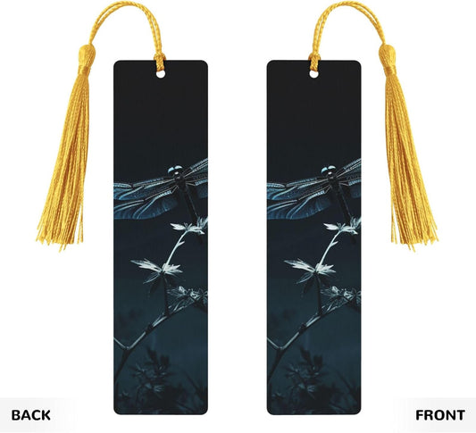 Dragonfly on Plant Bookmarks Gifts for Women Men, Wooden Bookmarks for Book Lovers, Vintage Book Marks Ornaments with Tassel, Unique Personalized Reading Page Markers Gold