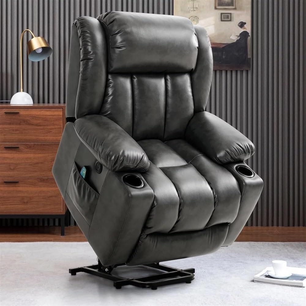 Oversized Power Lift Recliner Chair for Elderly with Heat and Massage, Large Leather Lift Chair with Cup Holders, USB Ports, and Infinite Position for Living Room