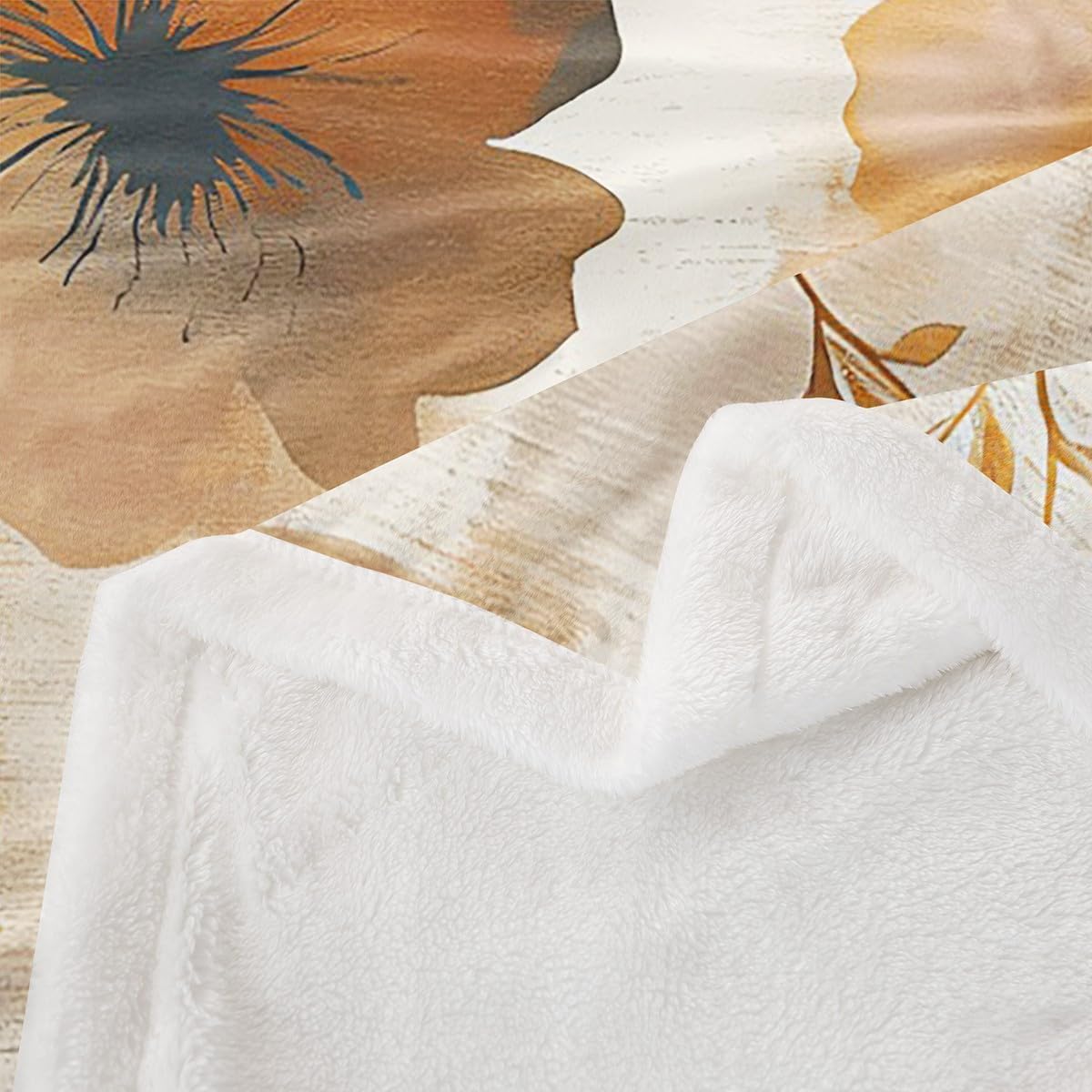 Feelyou Twin 60"x80" Floral Fleece Throw Blanket for Bed Sofa Couch Brown Flower Fuzzy Blanket Blossom Flowers Watercolor Sherpa Blanket Room Decorations Fuzzy Blanket