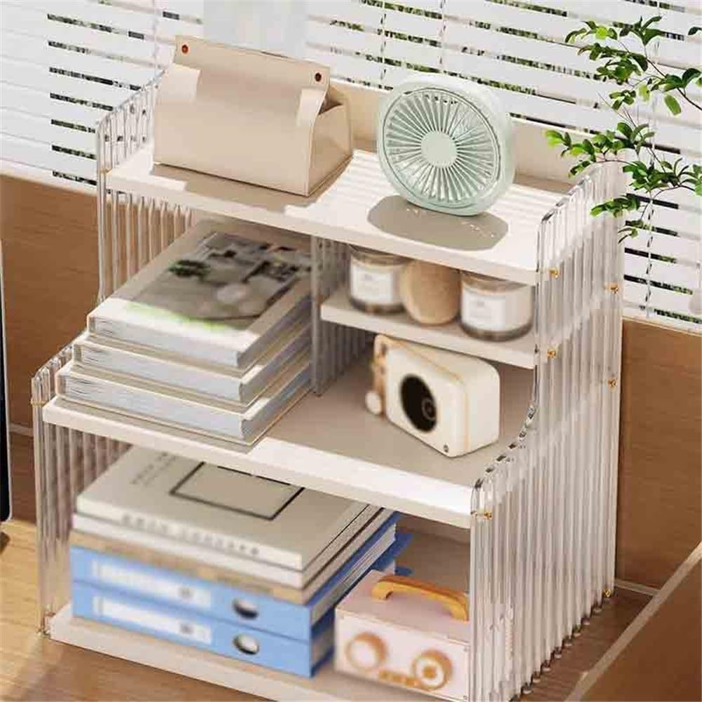 Floor-Standing Solid Wood Rotating Coat Rack，White Desktop Bookcase Floor Display Stand - Versatile Storage Rack with Plastic Baffles for Living Room, Office, or Study - Industrial Bookshelf