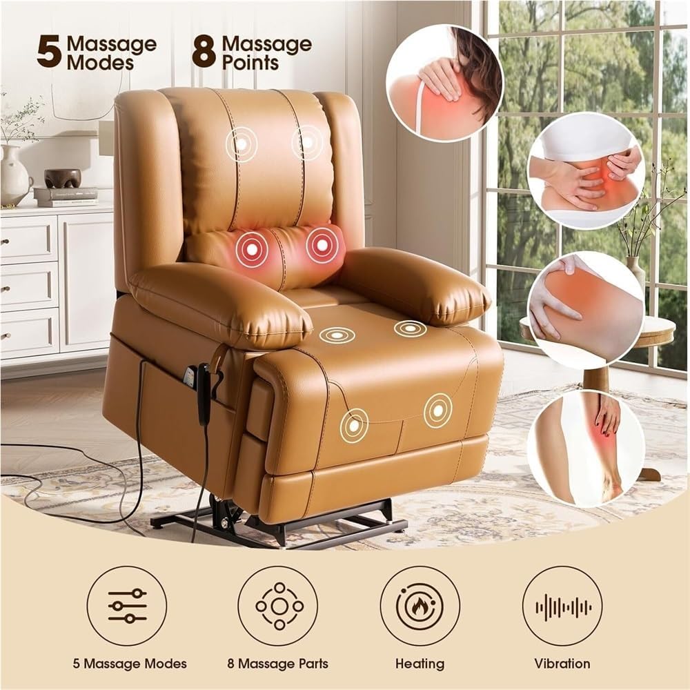 Dual Motor Electric Power Lift Recliner Chair with Massage and Heat USB Ports Remote Control Infinite Position Adjustable Sofa for Elderly Comfortable Living Room and Bedroom Seating