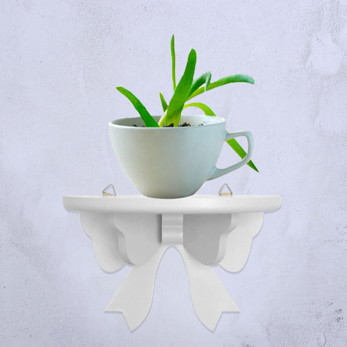 DOITOOL Wooden Floating Shelf Wall Mounted Nordic Style Butterfly Semicircle Storage Shelf for Wall for Bathroom Bedroom Kitchen Living Room (White)