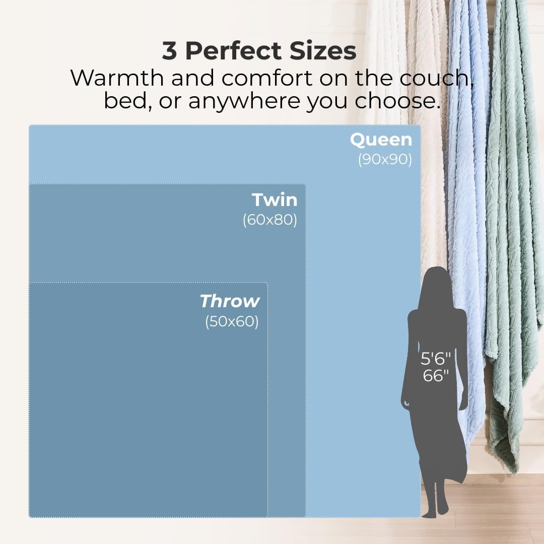 The Seacliff Blanket 50x60 Throw, Lighthouse Cream – Lightweight Soft Fleece Throw Blanket for Couch, Breathable All Season, Coastal Wave Texture