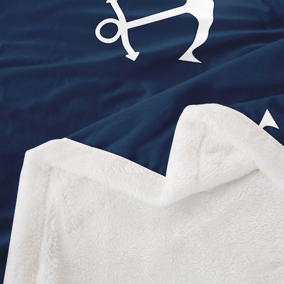 Feelyou Nautical Fuzzy Blanket Anchor Sherpa Throw Blanket Sea Adventure Fleece Throw Blanket Soft Warm Cozy Ocean Theme Plush Blanket Navy Blue 60"X80"