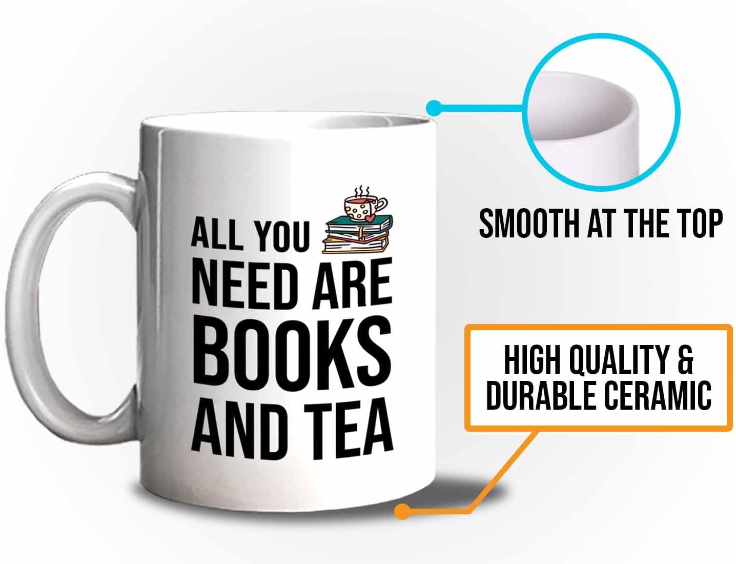 Bubble Hugs Writer Coffee Mug 11oz White - All you need are books and tea - Reading Book Lover for Bookworm Bibliophile Librarians Author Readers Bookish