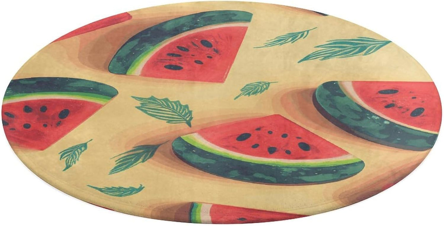 Summer Watermelon Circle Rug Retro Luxury Coral Velvet Floor Mat Non Slip Soft Indoor Floor Carpet Comfy Thickened Area Rugs Modern Aesthetic Minimalist Carpets for Home Decor
