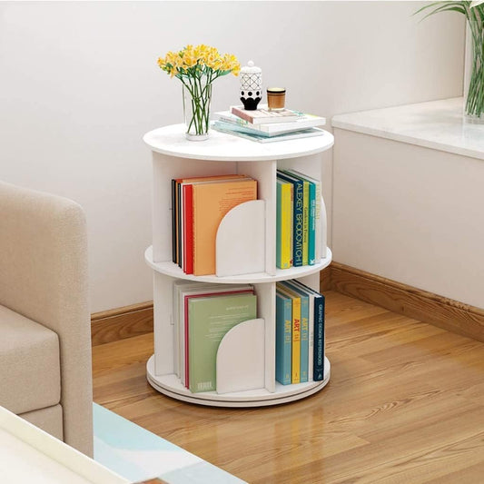 360° Rotating Bookshelf with Wheels Stackable Floor Standing Bookcase Book Organizer Storage Shelves Rack for Kids Room Multi-Layer Storage Rack