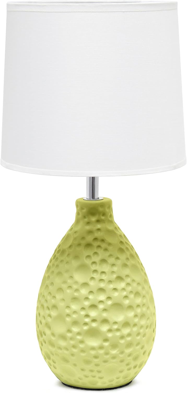 Simple Designs LT2003-GRN Textured Stucco Ceramic Oval Table Lamp with White Fabric Shade, Green