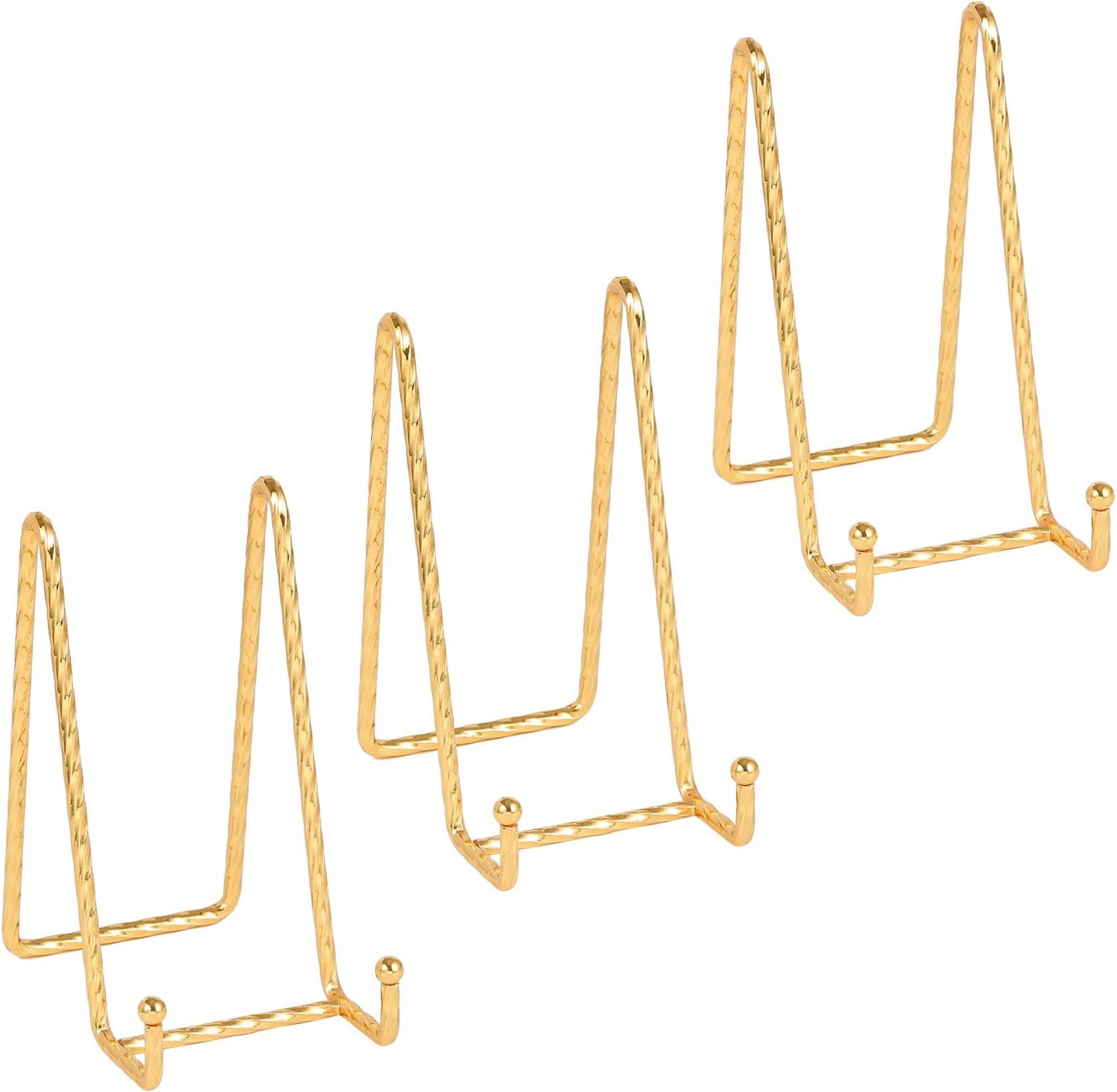 Plate Holder Easel Display Stand - 6 Inch Twisted Metal Wire Plate Stands - Picture Frame Stand - Tabletop Easels for Display Decorative Plates | Pictures | Books | Plaques | Tablets - 3 Pack - Gold