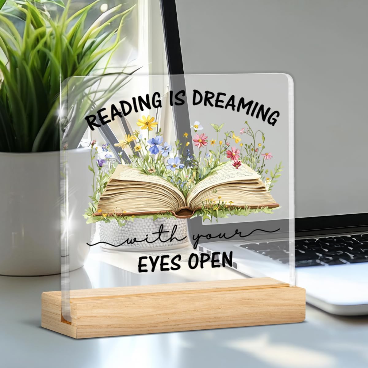 Book Lovers Gifts for Women Her, Motivational Gifts for Bookworms Reader Lovers, Reading Is Dreaming with Your Eyes Open Clear Acrylic Desk Decorative Sign Reading Room Library Desk Decor