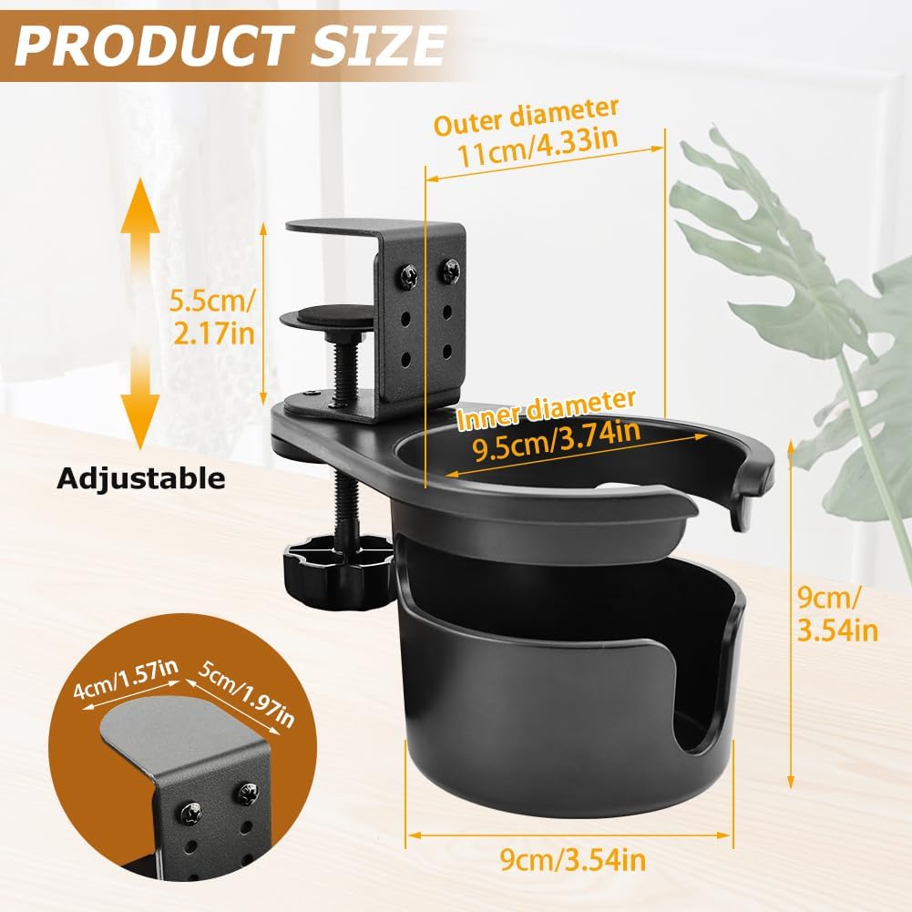 Deep Desk Cup Holder Clamp 360° Rotating for Table, Anti-Spill Cup Holder for Desk, Office Accessories to Hold Coffee Mugs, Gift for School, Gamer and Office(Color:Black)