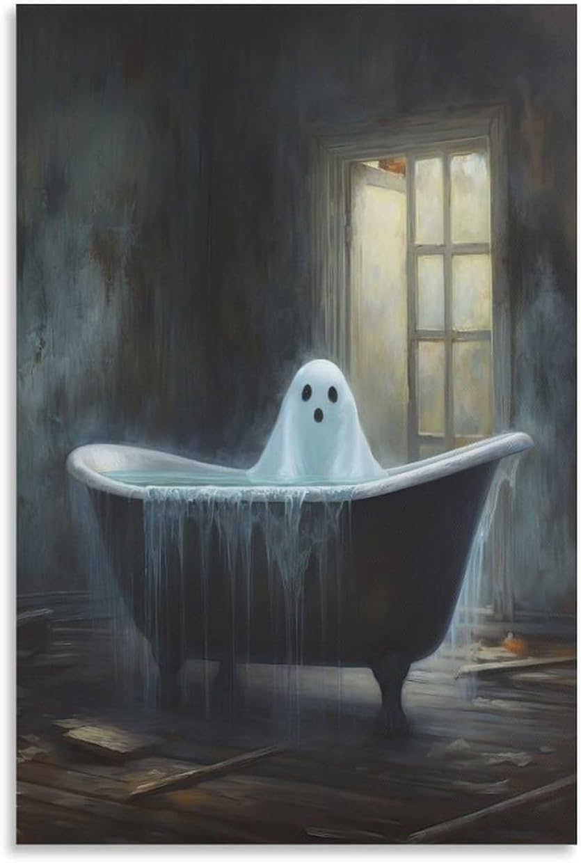 Dark Funny Ghost Bathroom Reading Halloween Classic Movie Posters At Room Aesthetic Posters Cool Artwork Wall Art Home Decor Gift Ideas (2) Canvas Art Poster And Wall Art Picture Print Modern Family B