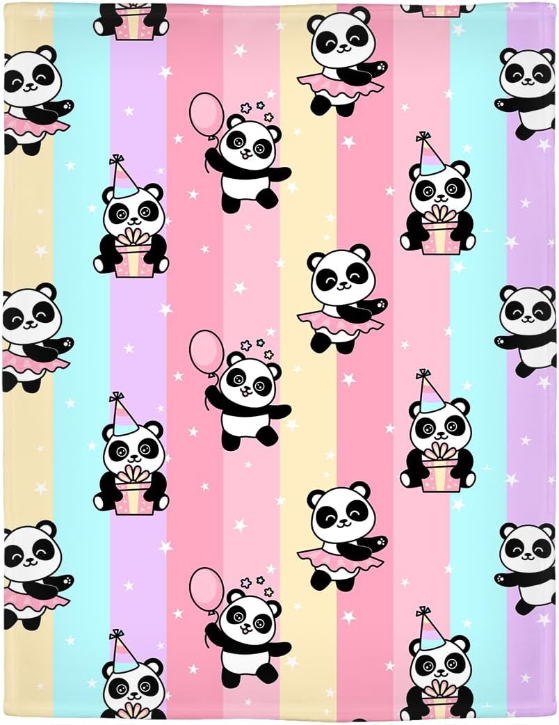 Panda Blanket with Rainbow Stripes, Soft and Warm Throw for Couch Sofa and Bed, Gifts for Girls Kids, 60 x80 Inches