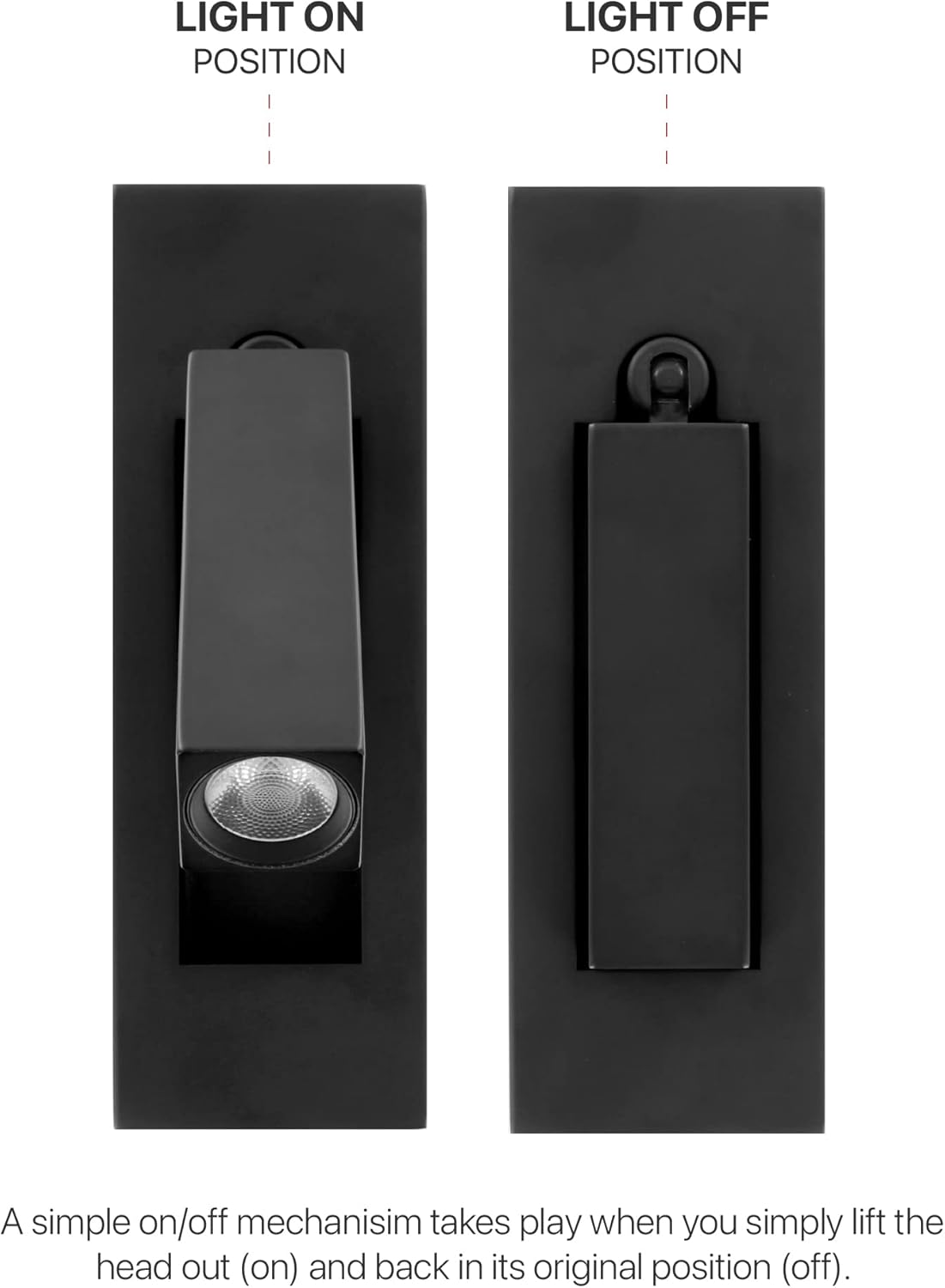 LEEKI Modern Wall Mounted Bedside Adjustable Reading LED Light Sconce - Just Lift to Turn On or Hide to Turn Off - Black