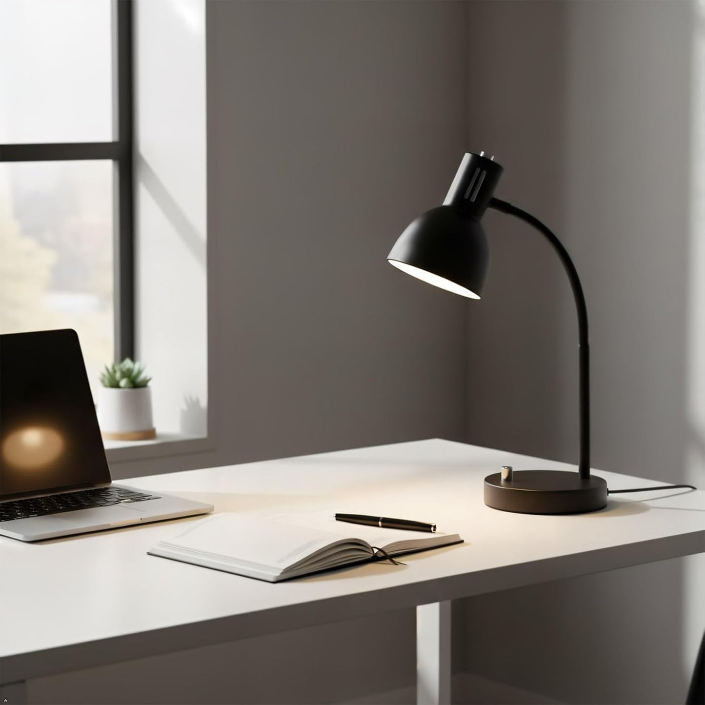 AFORTLO LED Desk Lamp,3 Color Temperature Changeable Table Lamp,Flexible Gooseneck Eye-Caring Book Reading Light for Home Office, Study, Nightlight with Bulb (Matte Black)