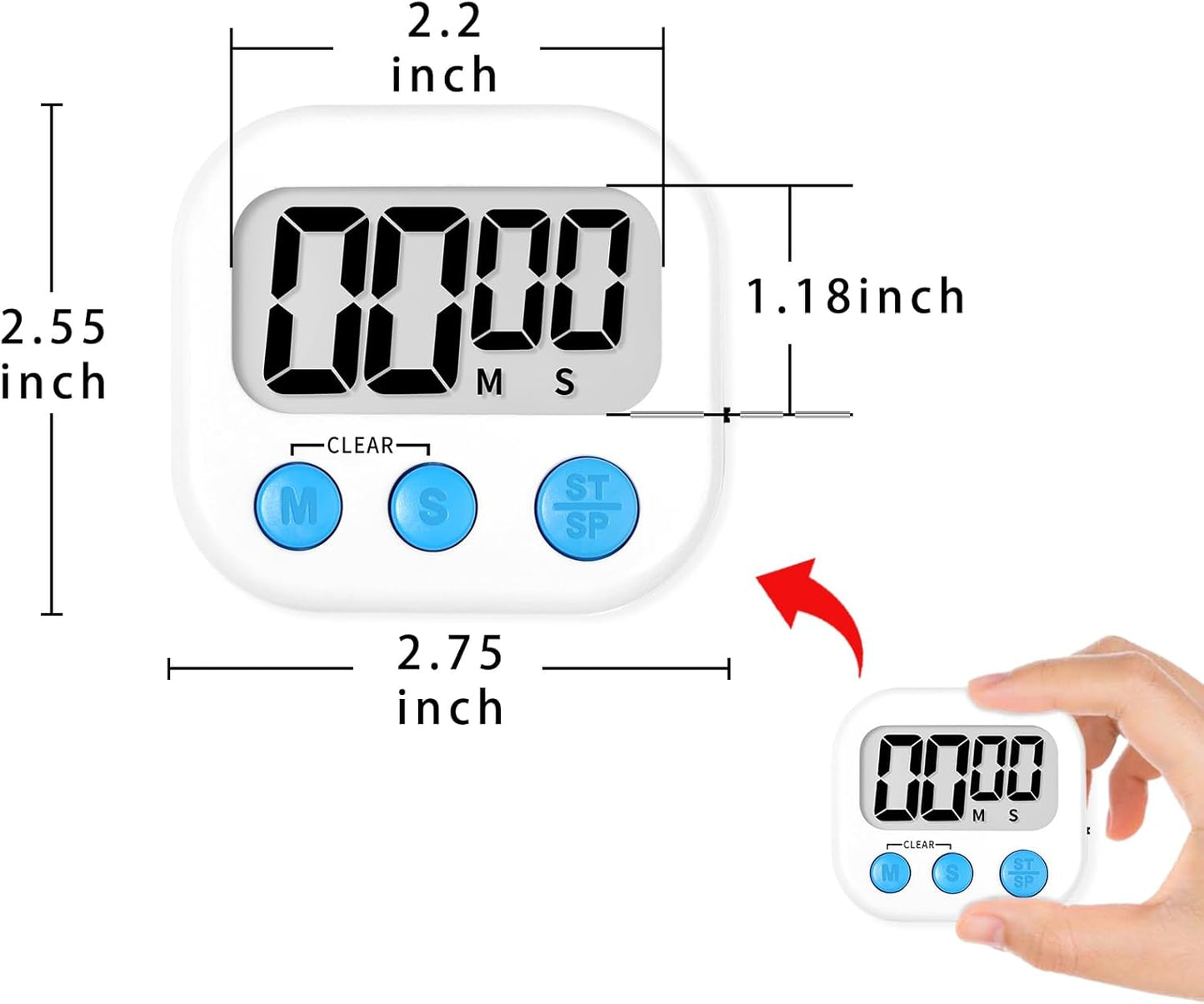 Lasubst Digital Kitchen Timers for Cooking, Magnetic Classroom Timers for Teachers Kids, Back to School Supplies Bulk (6 Pack, Black White Pink Purple Blue Green)