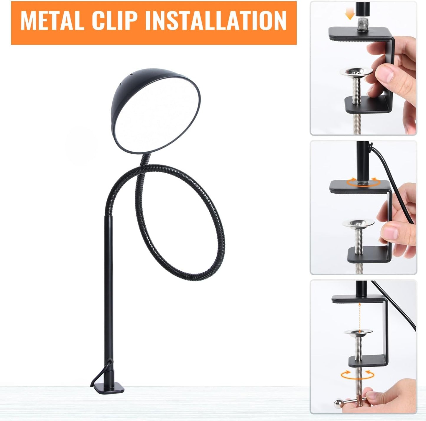 Long Gooseneck Clamp Lamp, Clip Desk Lamp with Clamp, 10W, 1100 LMS, 3 Color Modes, 10 Brightness Levels, 31 Inches Long Flaxible Gooseneck, Perfect for Craft, Reading, Home, Office