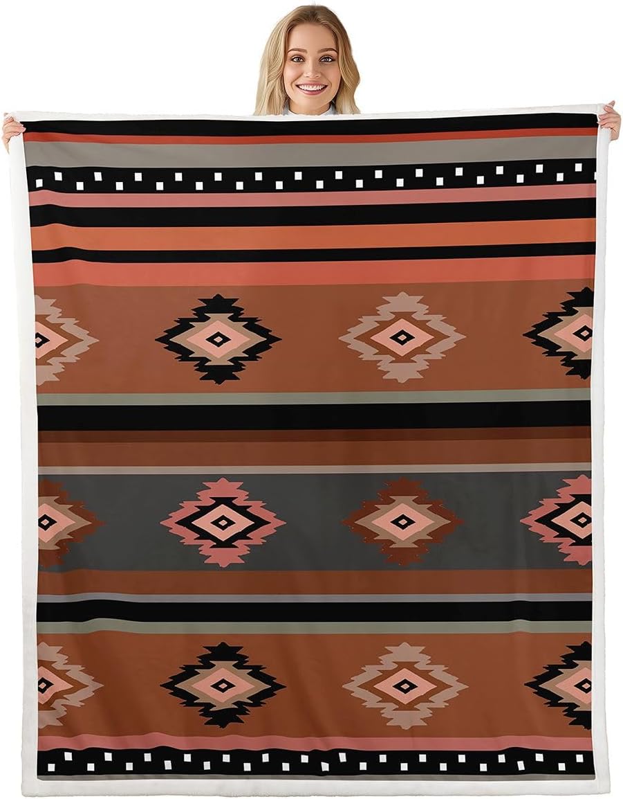 Feelyou Western Aztec Decor Throw Blanket Southwestern Navajo Tribal Style Soft Fleece Sherpa Cozy Fuzzy Plush Warm Southwestern Fuzzy Plush Throw Baby 30"x40" for Bed Couch Living Room
