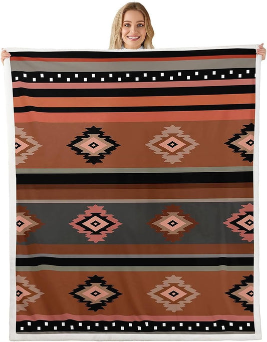 Feelyou Western Aztec Decor Throw Blanket Southwestern Navajo Tribal Style Soft Fleece Sherpa Cozy Fuzzy Plush Warm Southwestern Fuzzy Plush Throw Baby 30"x40" for Bed Couch Living Room