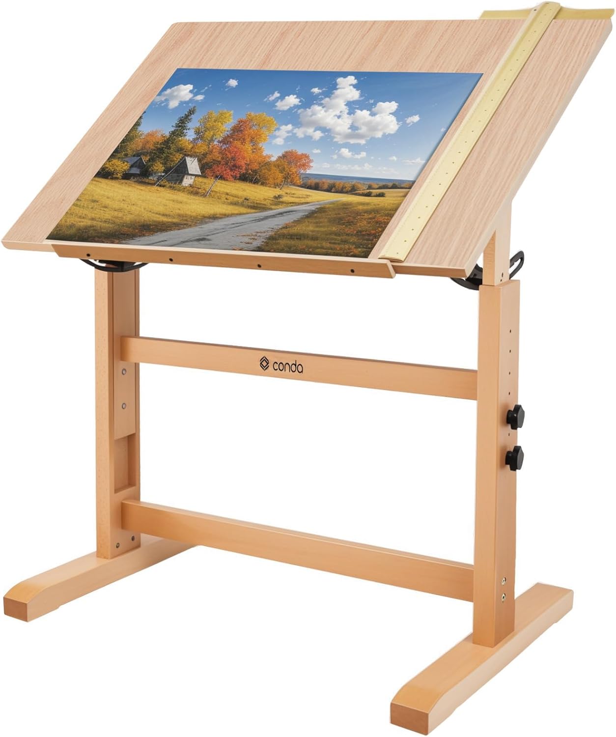 conda Wood Drafting Table - Adjustable Height, 35.5"x23.5" Plan Table for Construction with Tiltable Surface, Rustic Architect Table & Blue Print Tables for Drawing, Writing, Graphic Design