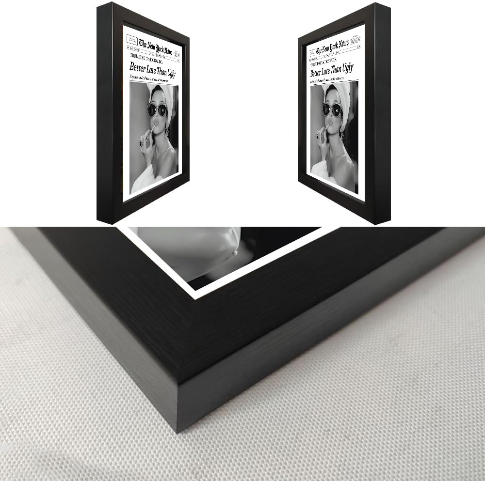Trends Wall Art New York Poster Audrey Hepburn Wall Art Newspaper Better Late Than Ugly Poster Framed Black and White Retro Aesthetic Canvas Prints Feminist Girl Dorm Room Decor