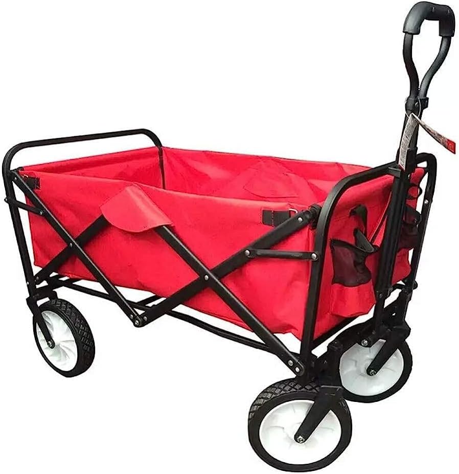 Handcart, Garden Trolley Foldable Cart Heavy Duty Festival Trolley Pull Wagon Truck Transport Cart with Brake Wheels,60 Kg /132 Pounds Capacity/C:Red