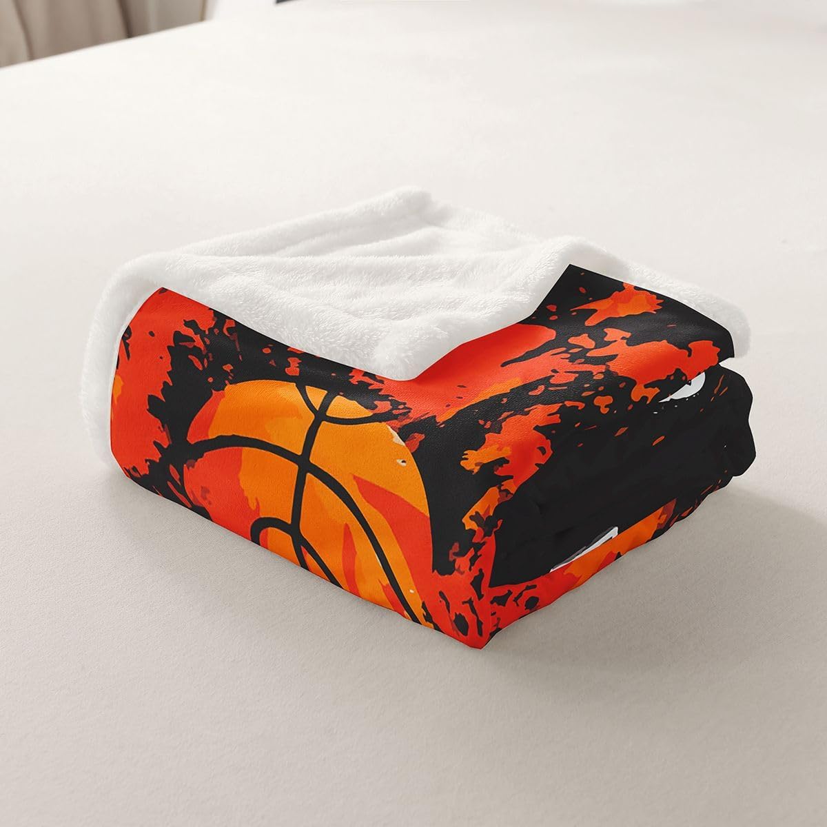 Feelyou Basketball Sherpa Throw Blanket for Couch Sports Super Soft Cozy Fleece Basketball Lover Blanket for Winter, Plush Throw Ball Game Baby 30"x40" Black Orange All Season
