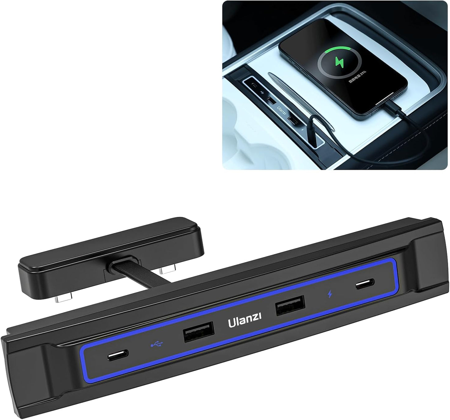 VIJIM Tesla USB Hub for Model Y 2021-2024 Model 3 2021-2023 Center Console, Tesla Model 3/Y Accessories Docking Station, Support USB-C Fast Charging