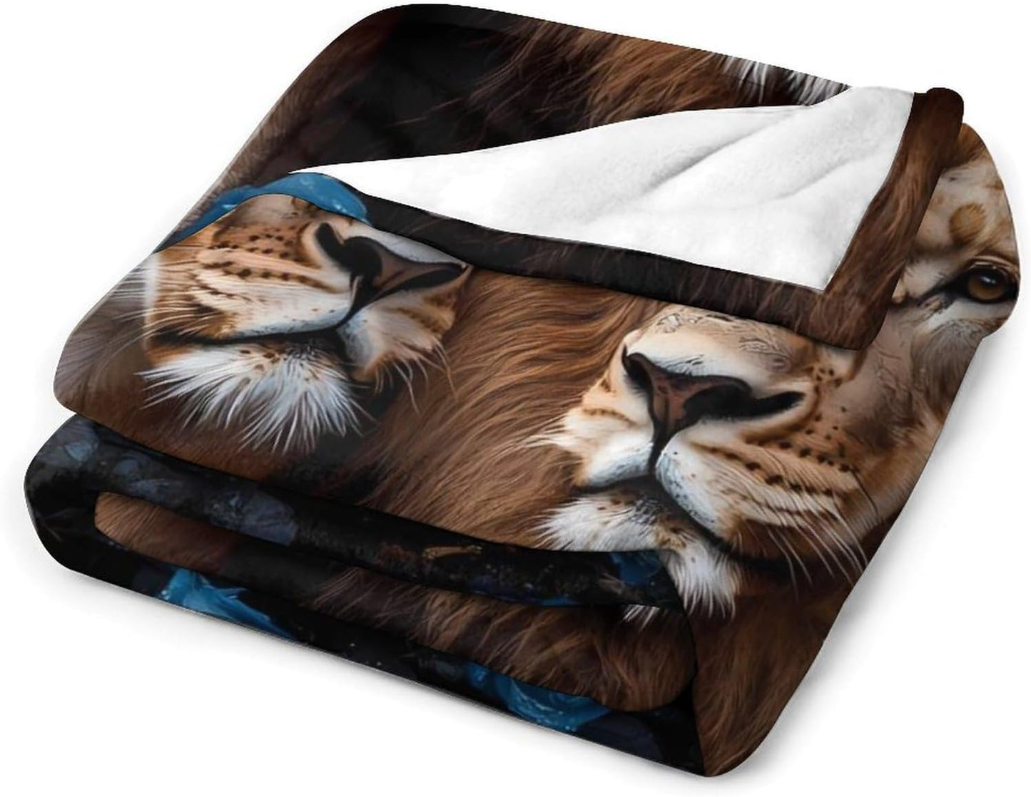 Lion Blue Rose Throw Blanket for Couch Bed Plush Cozy Fuzzy Flannel Blanket for All Season 40"x50"