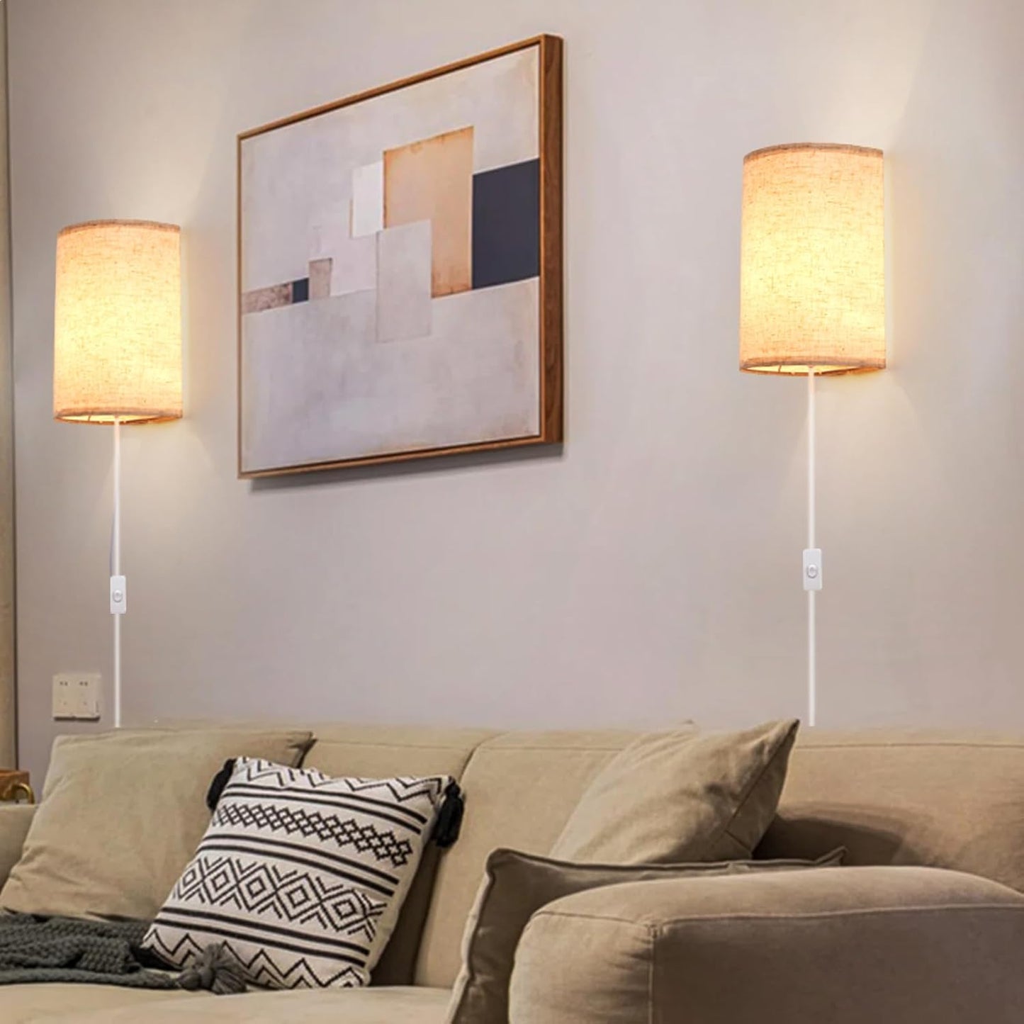 Plug in Wall Sconce, 3 Colors Wall Sconces Set of Two, Industrial Plug in Wall Light, Wall Sconce Lighting On/Off Switch Vintage Wall Lamp for Bedroom Living Room Hallway Porch