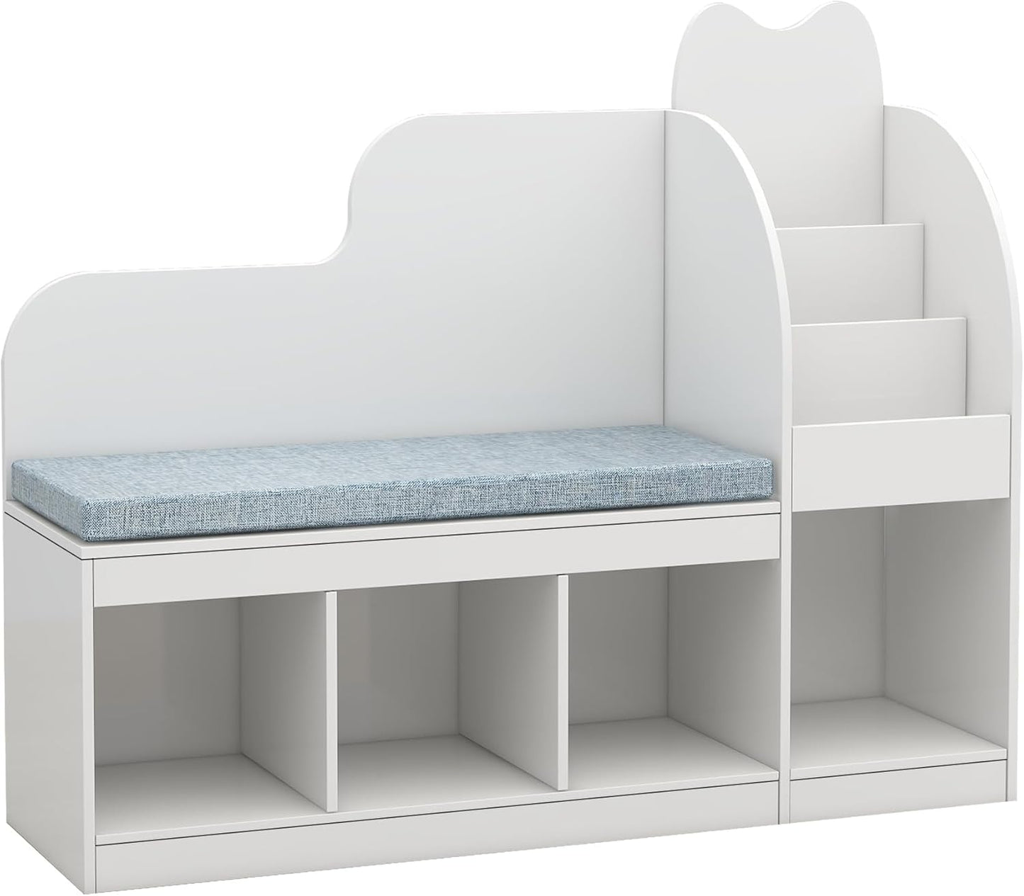 TaoHFE Reading Nook for Kids with 4 Storage Cubes and Cushion, Kid Bench with Kids Bookshelf and Toy Storage, Multifunctional Kids Reading Nook for Living Room, Kid Room, Nursery, White