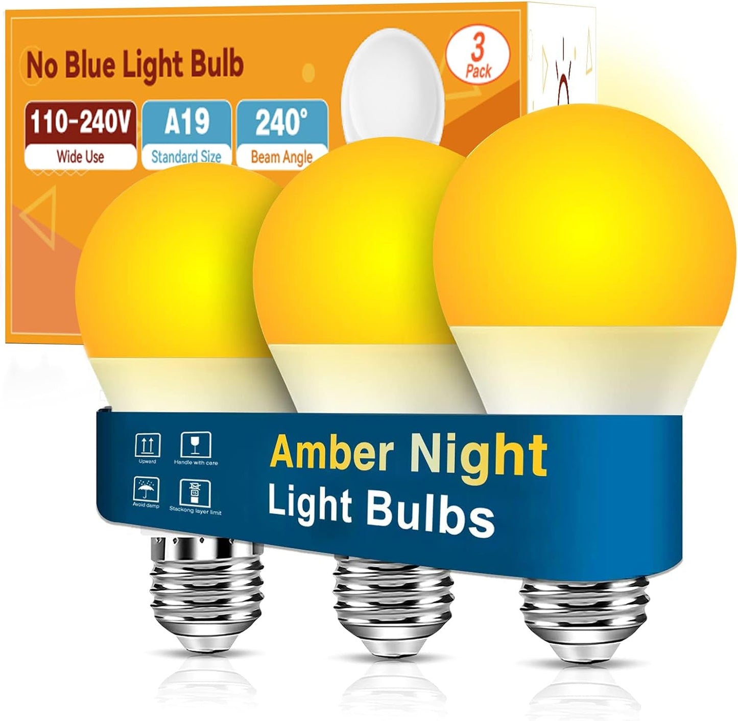 Neporal Amber Light Bulbs, 9W 60W Equivalent A19 Soft Light Bulb, Blue Light Blocking Warm Light Bulbs, 1800K Amber Night Light Bulb, Dim Bulb for Healthy Sleep and Baby Nursery Light (3)
