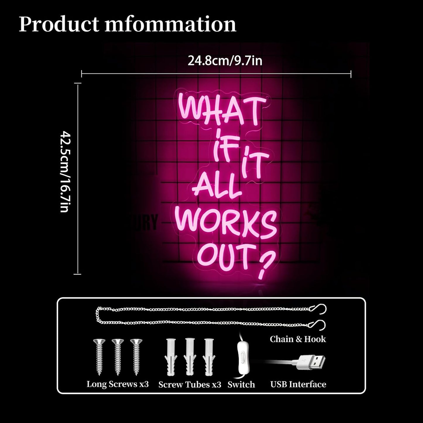 What If It All Works Out Neon Sign Led Neon Lights Neon Signs for Wall Decor Light Up Sign for Birthday Party Club Gift