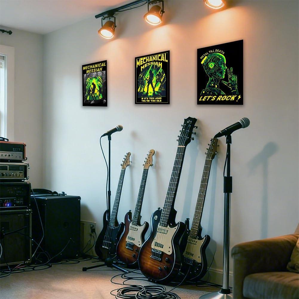 CRAFTYMELODY Cyberpunk Wall Art Prints Set of 6 Neon Green Rock Band Poster Wall Decor Home Artworks for Gallery Living Dining Room Bedroom Bathroom Home Decoration 8x10 Inch Unframed