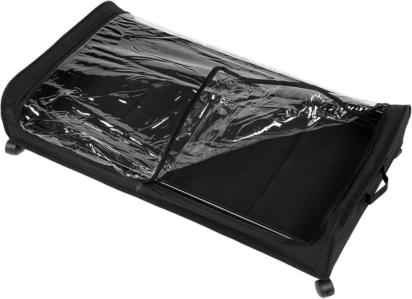 PRETYZOOM Bed Storage Drawers with Lid and Wheels, Large Black Iron Frame Clothes Organizer with Fabric Base, Rolling Underbed Storage Cart for Clothes, Shoes, and Books