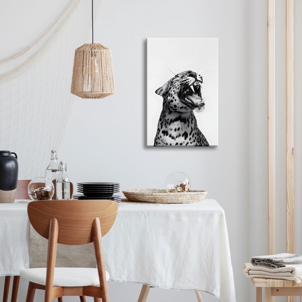 Funny Animal Posters Black and White Leopard Roaring Wall Art Vintage Cheetah Decor Trendy Print Canvas Eclectic Wildlife Aesthetic Prints for Living Room Bedroom Bathroom Poster 16x24in Unframed