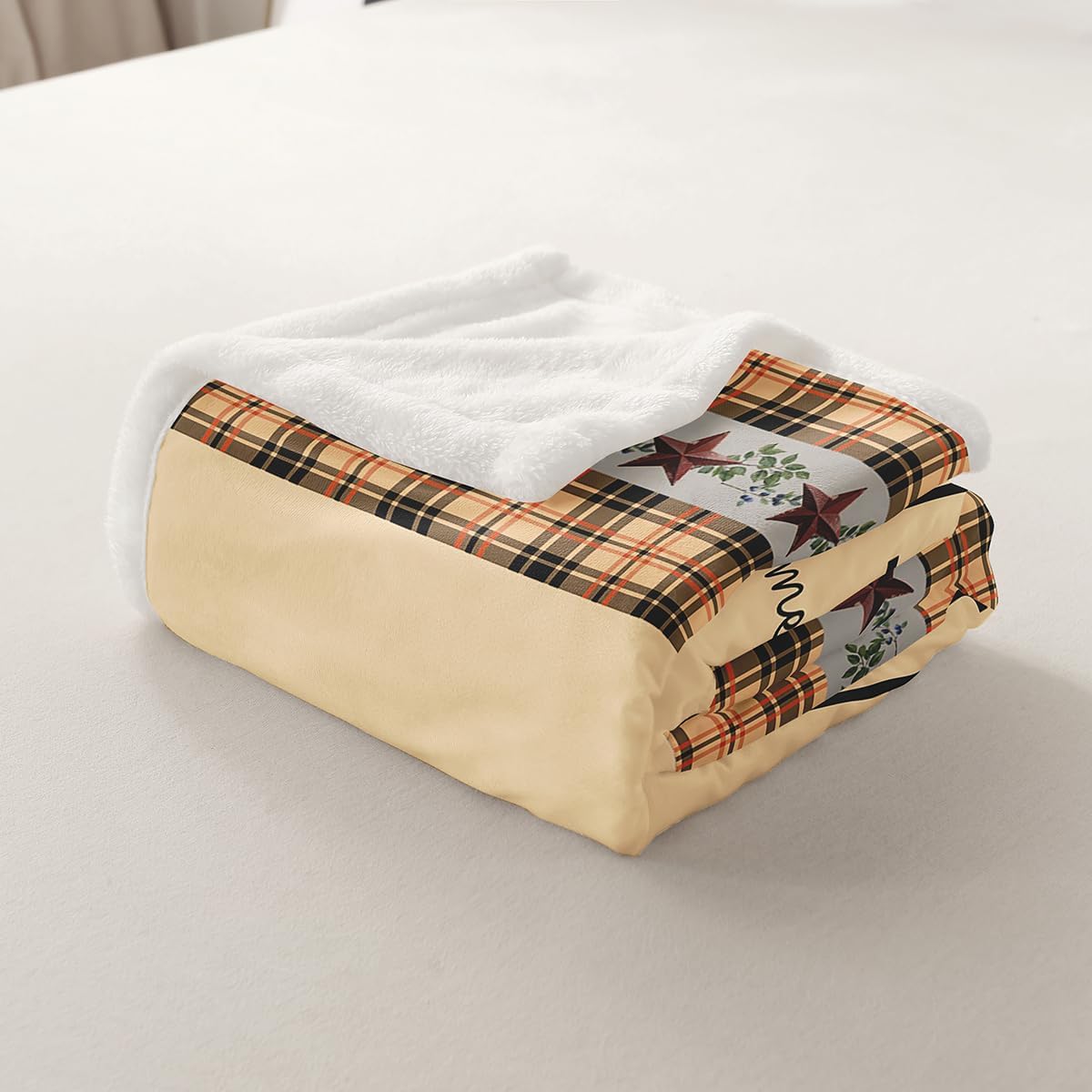 Erosebridal Primitive Country Farmhouse Throw Blanket, Windmill Decor Fleece Blanket Throw Size Tan Khaki Black Plaid Sherpa Blanket Western Vintage Fuzzy Blanket Rustic Farmhouse Bedroom Decor