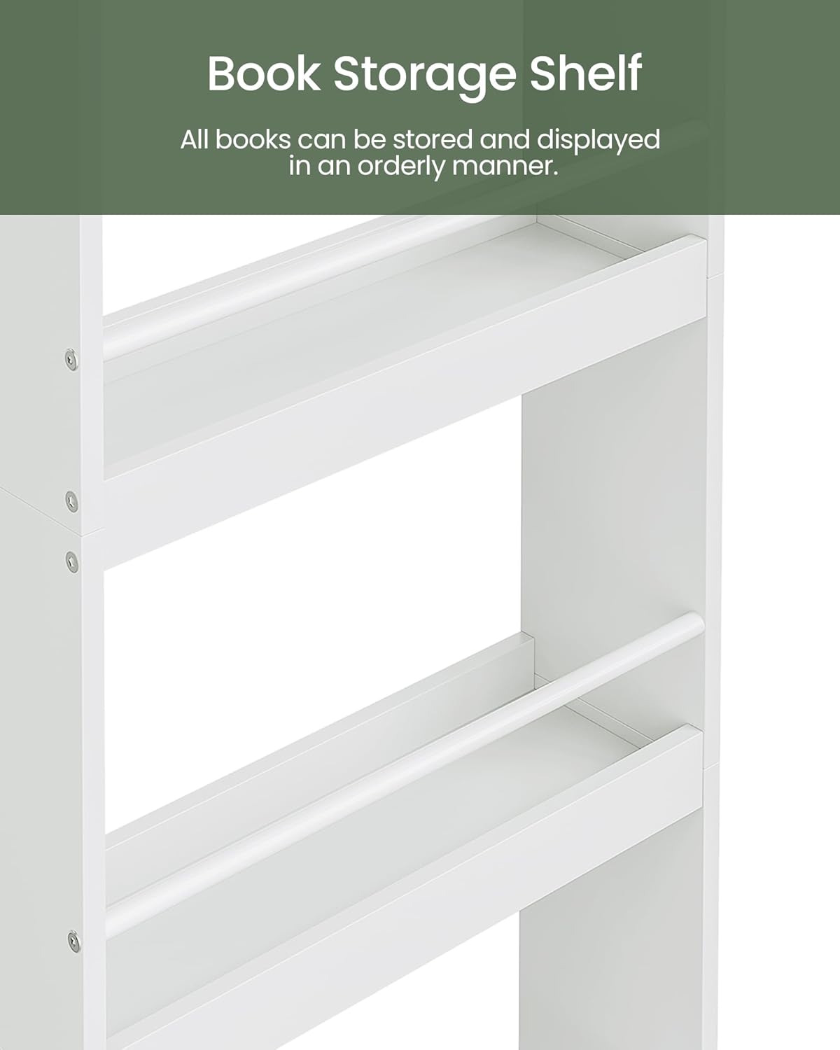Kids Bookshelf, 15.7 Inch Wall Mounted Bookshelf, 4-Tier Nursery Book Shelves, Book Shelf for Kids Room, Bedroom, Living Room, Playroom, White MCW04WB