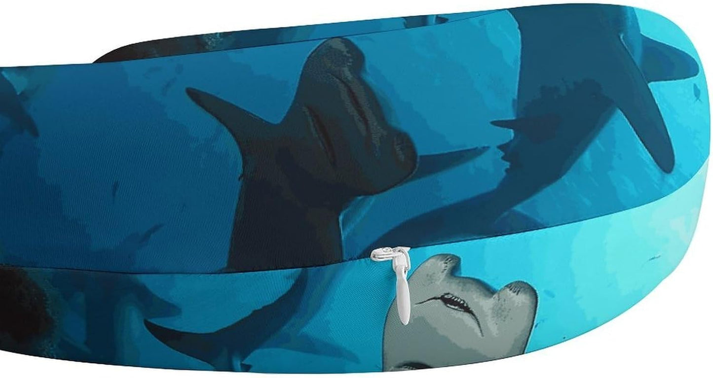 Hammerhead Sharks Neck Pillow Memory Foam U Shaped Pillows Portable Pillows for Shoulder Travel Head Support Pillow with Concealed Zipper for Airplane Car Home Office