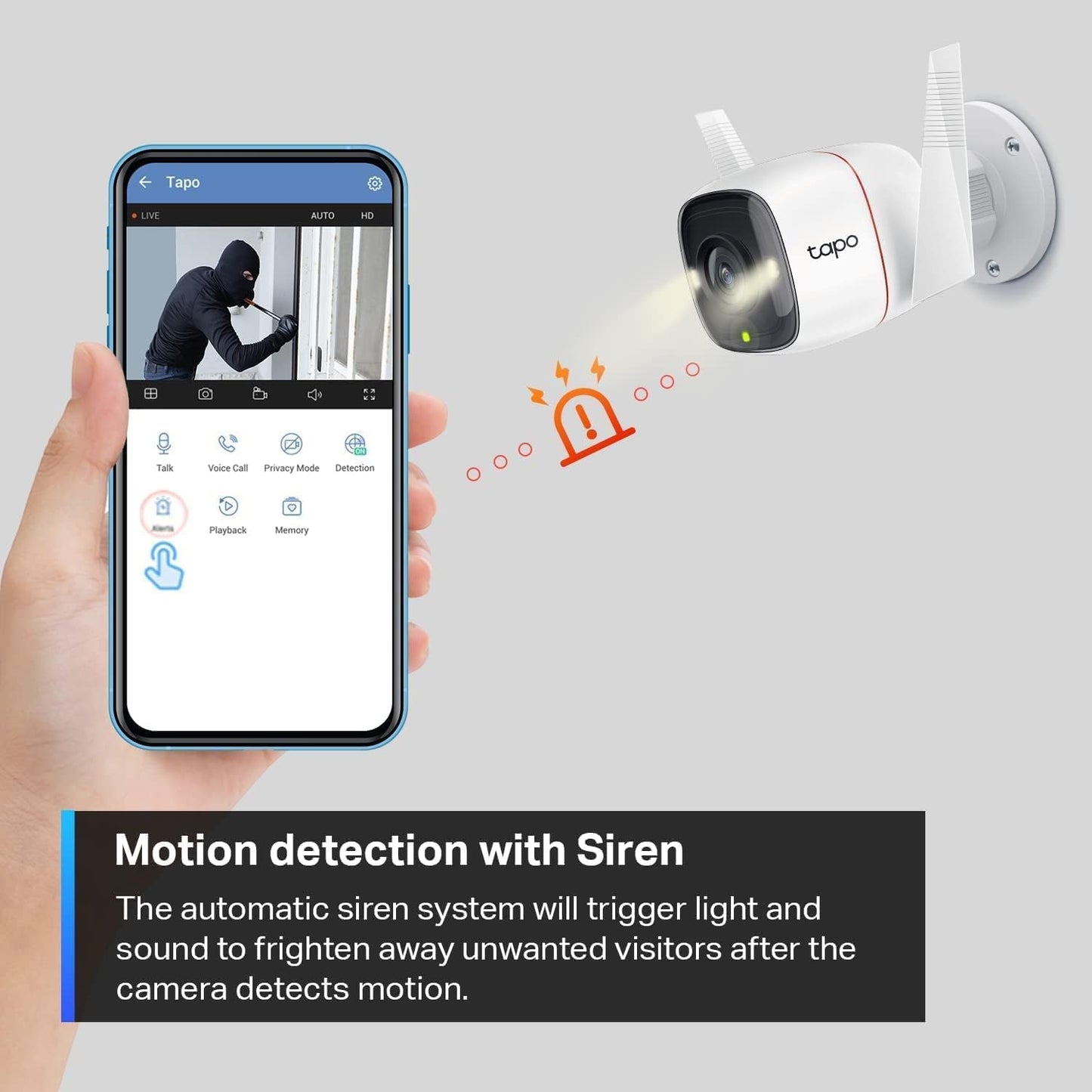 Tapo 2K Security Camera Outdoor Wired, IP66 Weatherproof, Motion/Person Detection, Built-in Siren w/Night Vision, Cloud/SD Card Storage, 2-Way Audio, Works w/Alexa & Google Assistant C310