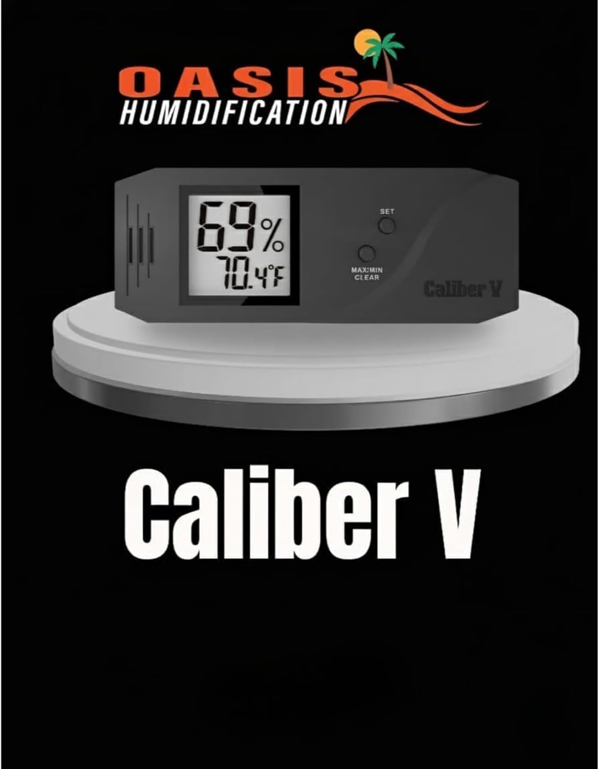 Oasis Caliber V Digital Hygrometer and Thermometer - Slim Hygrometer & Thermometer w/Digital Humidity Sensor Gauge for Precise Readings - Temperature & Humidity Sensor - Black - 4" W x 1" H
