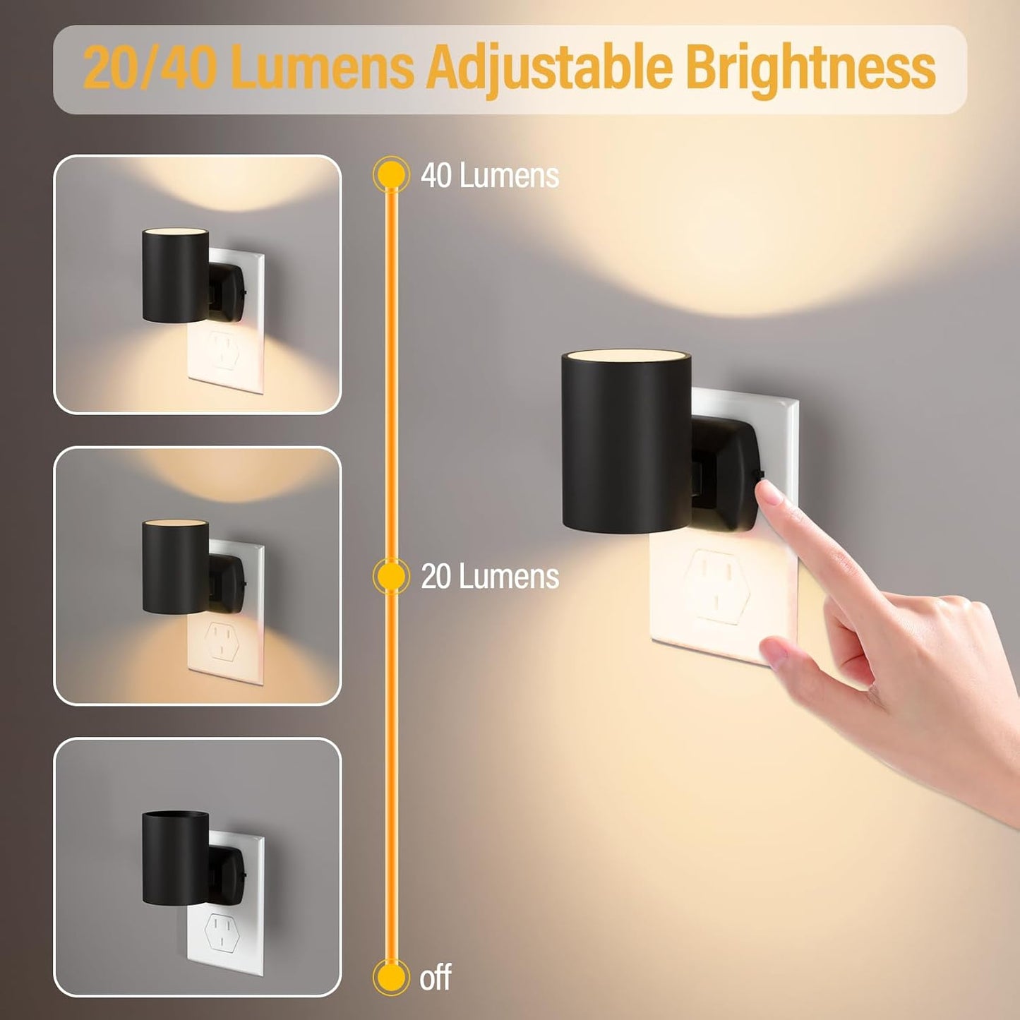 Night Lights Plug into Wall: ETL Night Light Plug in - LED Dimmable Night Light Dusk to Dawn Light Sensor, Soft Warm 2700K, Adjustable Brightness, Wall Lights for Bedroom, Hallway, Stairs - 6 Pack