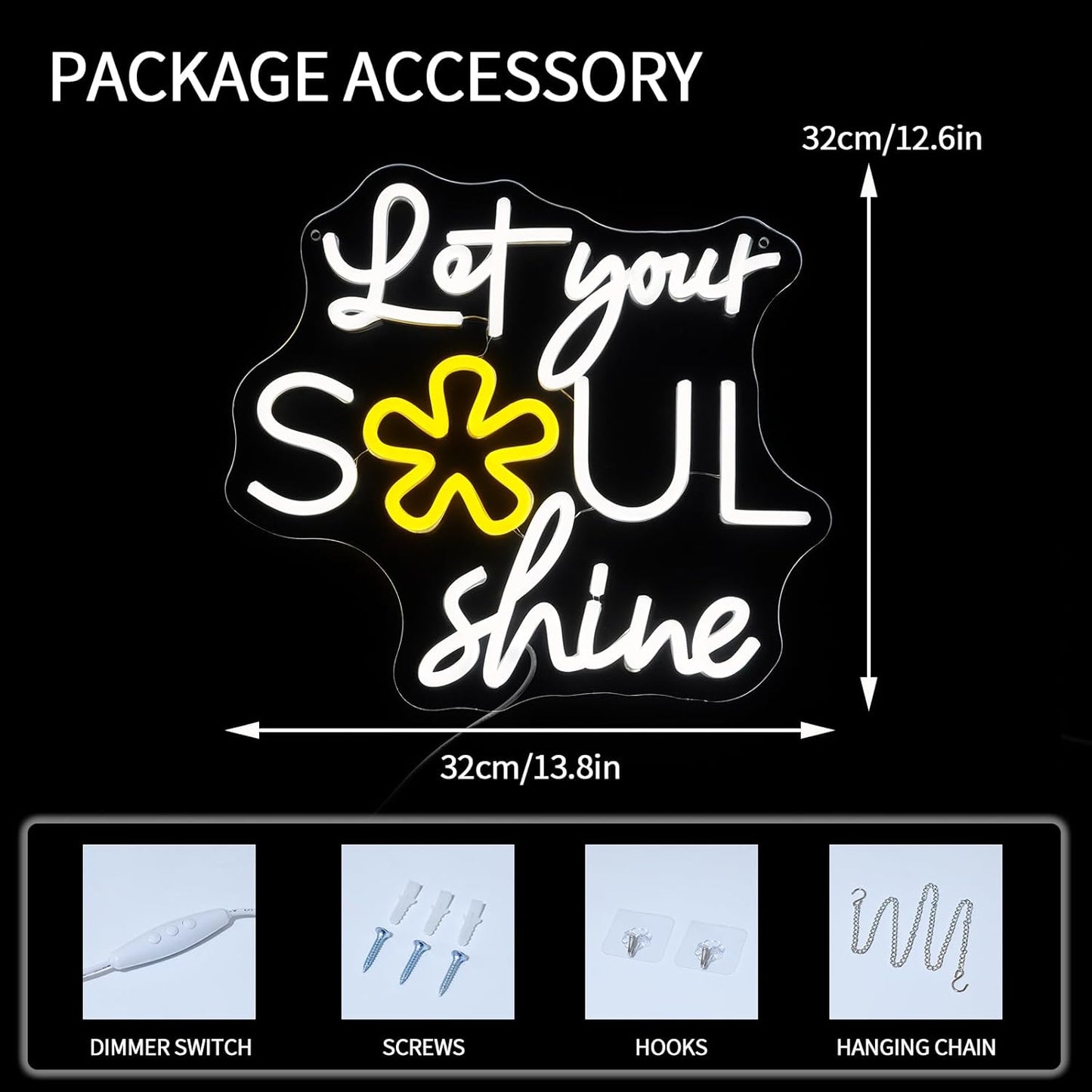 Let Your Soul Shine Neon Sign for Wall Decor Dimmable Letters Led Neon Lights Spiritual Positive LED Signs for Bedroom Living Room Home Party Art Decor Gift