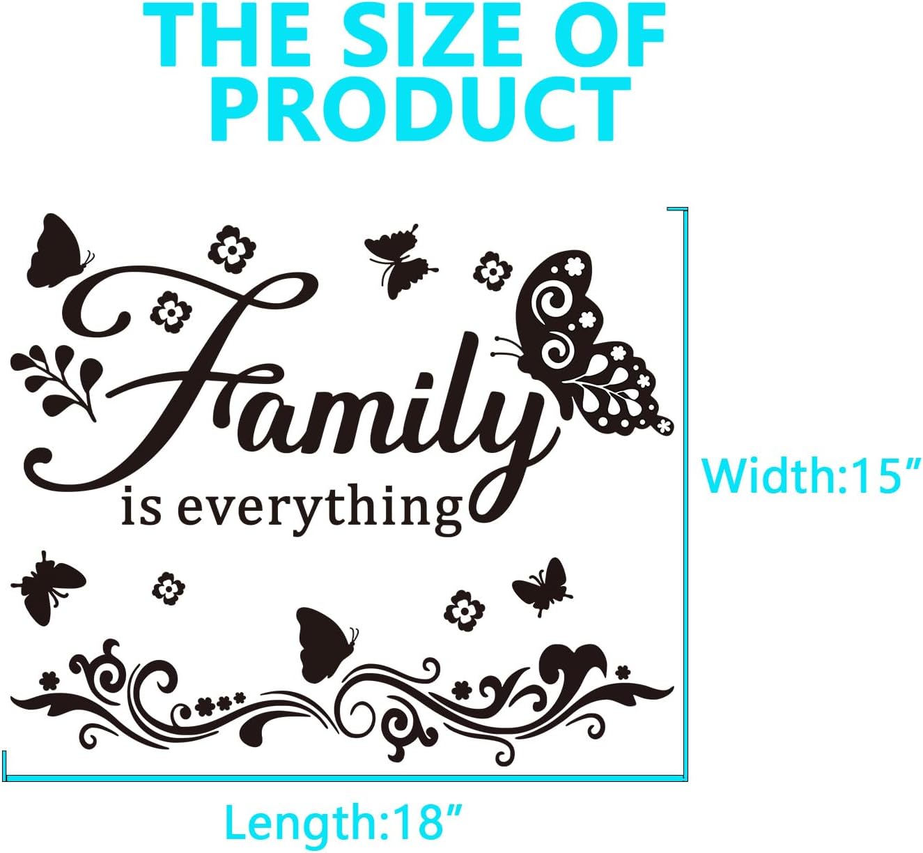 Inspirational Family Wall Stickers for Bedroom: Home Quotes Motivational Vinyl Art Wall Decals for Living Room Kitchen Apartment Bathroom - Family is Everything 18" X 15"
