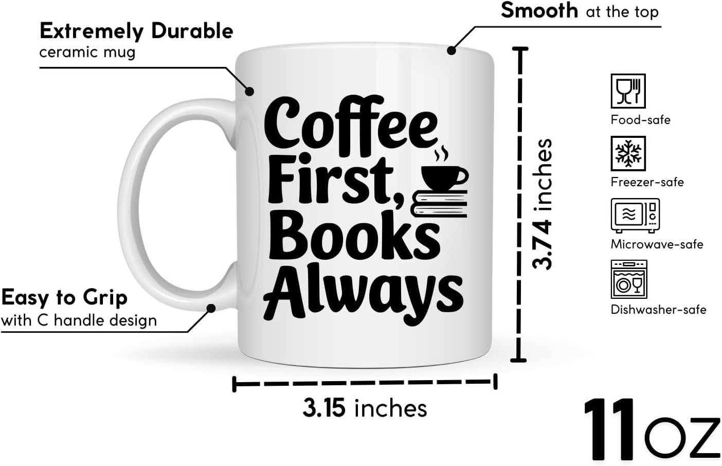 Book Lovers Coffee Mug 11oz White -Coffee Books - Gift for Book Club Bookworm Bookish Reading Nerdy Avid Readers Women