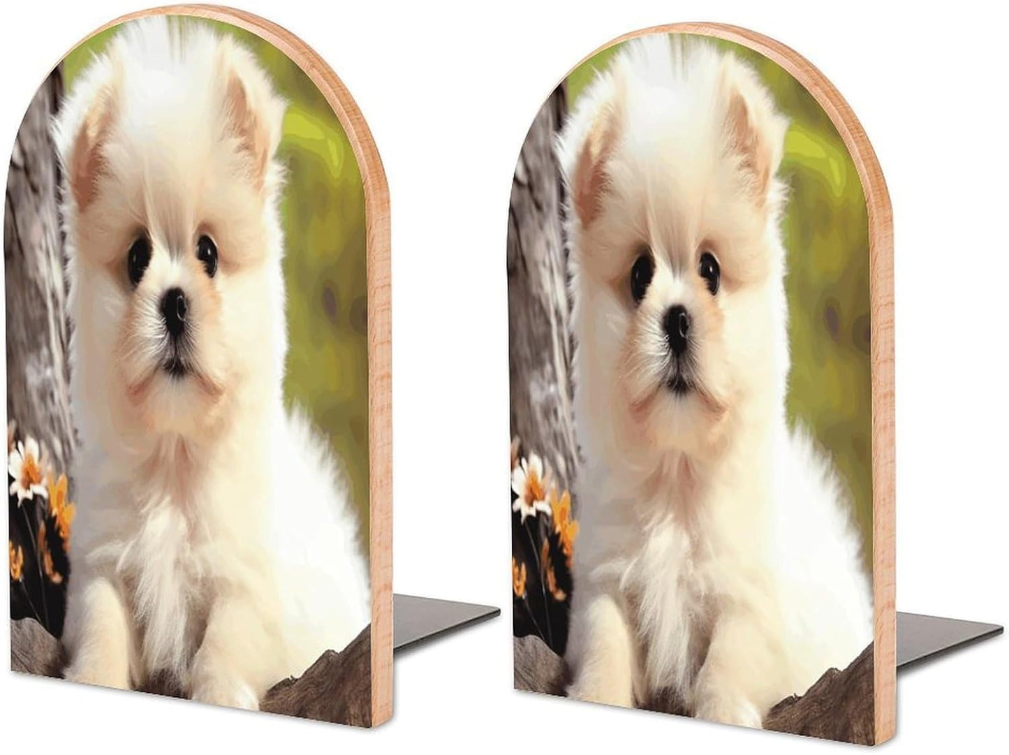 Cute Dog Bookend for Shelves Wooden Book End Large Size Sturdy Book Holders Stoppers with Metal Base for Bookshelves Slick Decorative Bookends Stands