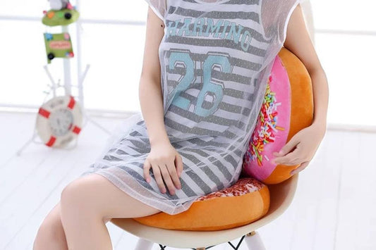 ChezMax Round Donut Pillow 16 Inch, Soft Decorative 3D Print Seat Pad Cushion, Comfortable Plush Funny Cute Food Shaped Stuffed Throw Pillow for Adult Couch Floor Chair Sofa Office-Pink Sugar