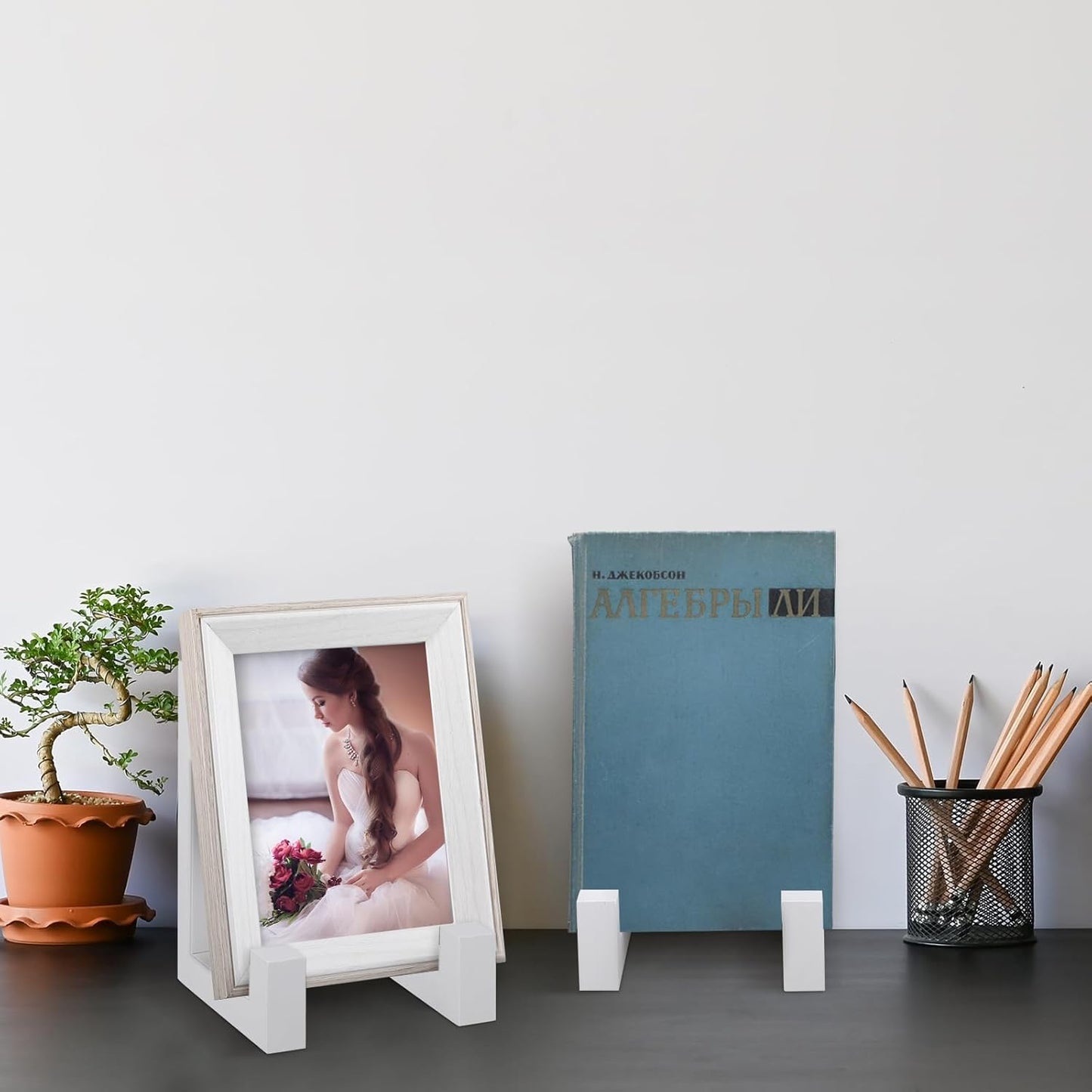 Soaoo 2 Pcs Wooden Plate Stand for Display, 8 Inch Plate Holder Decorative Picture Frame Plaque Stand Holder Easel Table Top Easels for Display Picture, Book, Art, Photo, Plaque (White)